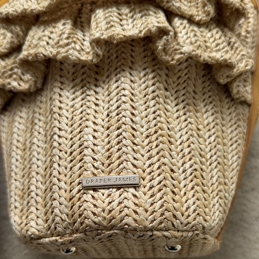Draper James Beatrice Woven Raffia Crossbody Bucket Bag with Yellow leather trim - Picture 3 of 5